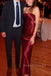 Simple Strapless Burgundy Satin Mermaid Long Evening Prom Dresses, MR0252