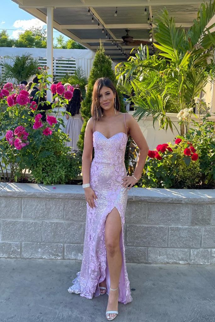 Beautiful Pink Squins Appliques Mermaid Long Evening Prom Dresses, Spaghetti Straps Prom Dress, MR0254