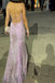 Beautiful Pink Squins Appliques Mermaid Long Evening Prom Dresses, Spaghetti Straps Prom Dress, MR0254