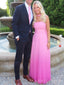 Unique Pink Chiffon Strapless A-line Long Evening Prom Dresses, MR0255