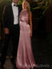 Halter Pink Silk Mermaid  Long Evening Prom Dresses, MR0256