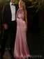 Halter Pink Silk Mermaid  Long Evening Prom Dresses, MR0256