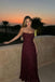 Elegant Burgundy Lace A-line Spaghetti Straps Long Evening Prom Dresses, MR0267