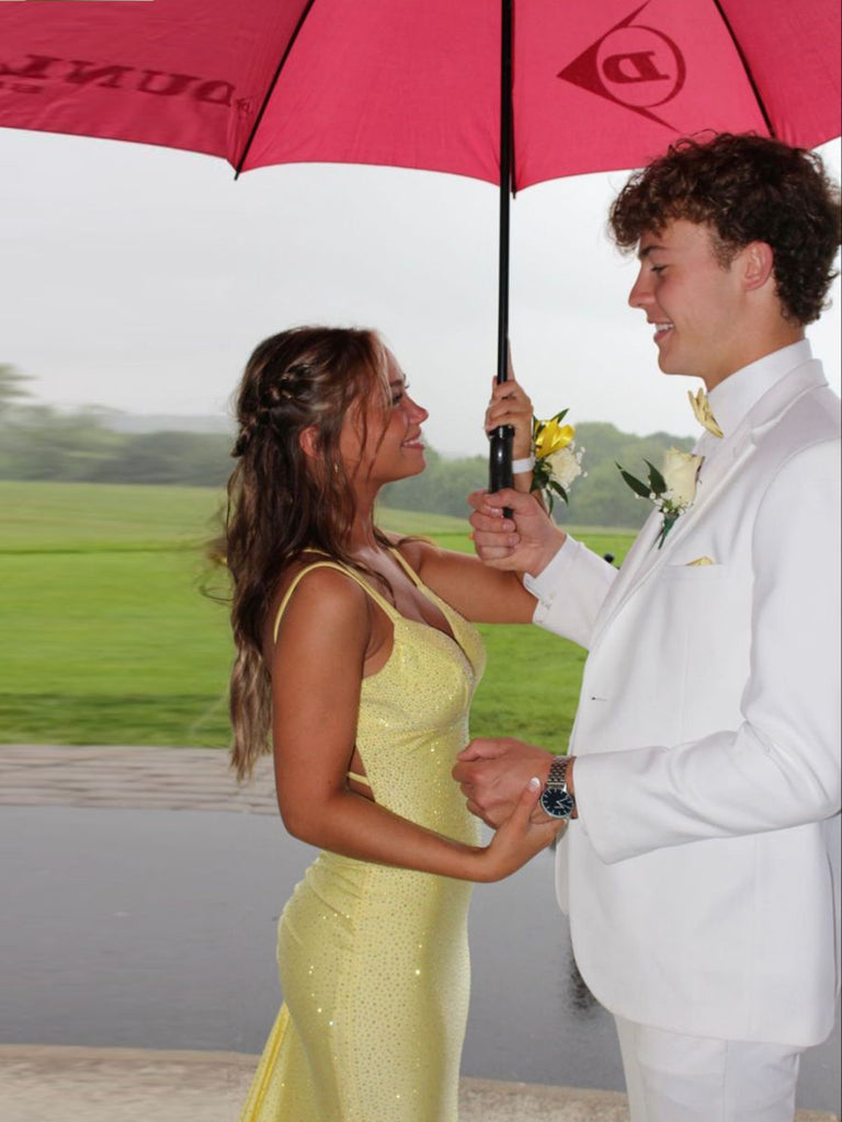 Lovely Yellow Mermaid Backless V-neck Long Evening Prom Dresses, MR0270