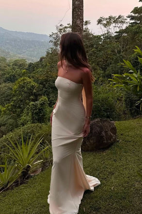 Sheath Ivory Mermaid Strapless Long Evening Prom Dresses, MR0280