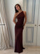 Burgundy Mermaid One Shoulder Long Evening Prom Dresses, MR0282