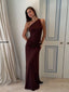 Burgundy Mermaid One Shoulder Long Evening Prom Dresses, MR0282