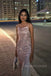 Pink Sparkly Mermaid Spaghetti Straps Long Evening Prom Dresses, Backless Prom Dress, MR0286
