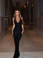 Formal Black Sequins Mermaid V-neck Long Evening Prom Dresses, MR0291