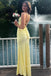 Spaghetti Straps Yellow Mermaid V-neck Long Evening Prom Dresses, MR0295
