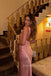 Simple Pink Silk Satin Mermaid V-neck Long Evening Prom Dresses, MR0299