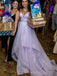 Gorgeous Purple Sparkly A-line Long Evening Prom Dresses, V-neck Prom Dress, MR0301