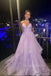 Gorgeous Purple Sparkly A-line Long Evening Prom Dresses, V-neck Prom Dress, MR0301
