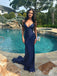 Sexy Mermaid Spaghetti Straps Navy Blue Long Evening Prom Dresses, V-neck Prom Dress, MR0302