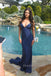 Sexy Mermaid Spaghetti Straps Navy Blue Long Evening Prom Dresses, V-neck Prom Dress, MR0302