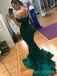 Gorgeous Emerald Green Satin Mermaid Long Evening Prom Dresses, Custom Off Shoulder Prom Dress, MR8833