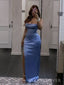 Spaghetti Straps Dusty Blue Satin Mermaid Long Evening Prom Dresses, Cheap Custom Prom Dress, MR8841