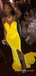 Sweetheart Yellow Velvet Mermaid Long Evening Prom Dresses, Cheap Strapless Custom Prom Dress, MR8849