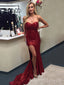 Sweetheart Dark Red Sequins Mermaid Long Evening Prom Dresses, Cheap Strapless Prom Dress, MR8855