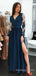 Long Sleeves Appliques A-line Long Evening Prom Dresses, V-neck Cheap Prom Dress, MR8865