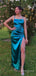 Simple Satin Spaghetti Straps Mermaid Side Slit Long Evening Prom Dresses, MR8884