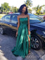 A-line Strapless Side Slit Long Evening Prom Dresses, Emerald Green Satin Prom Dress, MR8885