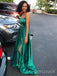A-line Strapless Side Slit Long Evening Prom Dresses, Emerald Green Satin Prom Dress, MR8885