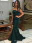 Dark Green Satin Strapless Long Evening Prom Dresses, Mermaid Prom Dress, MR8896