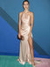 One Shoulder Satin Mermaid Long Evening Prom Dresses, Side Slit Prom Dress, MR8910