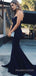 Navy Blue Formal Mermaid Long Evening Prom Dresses, Strapless Prom Dress, MR8914