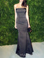 Strapless Black Satin Long Evening Prom Dresses, Mermaid Custom Prom Dress, MR8915
