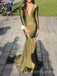 Clover Satin Mermaid Lone Sleeves Long Evening Prom Dresses, Deep V-neck Custom Prom Dress, MR8917