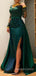 Long Sleeves Mermaid Side Slit Long Evening Prom Dresses, Emerald Green Satin Prom Dress, MR8926