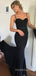 Popular Black Mermaid Sweetheart Long Evening Prom Dresses, Spaghetti Straps Prom Dress, MR8942