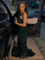 Strapless Dark Green Sequins Long Evening Prom Dresses, Mermaid Prom Dress, MR8952