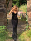 Black Sparkly Mermaid Long Evening Prom Dresses, Spaghetti Straps V-neck Prom Dress, MR8955