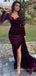 Mermaid Velvet Long Sleeves Long Evening Prom Dresses, Side Slit Prom Dress, MR8957