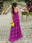 A-line Purple V-neck Long Evening Prom Dresses, Spaghetti Straps Prom Dress, MR8984