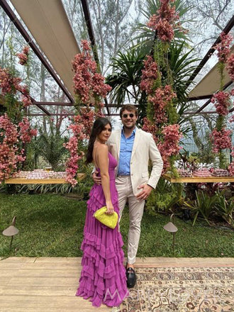 A-line Purple V-neck Long Evening Prom Dresses, Spaghetti Straps Prom Dress, MR8984