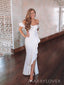 Off Shoulder White Mermaid Sweetheart Long Evening Prom Dresses, Side Slit Prom Dress, MR9033