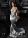 Mermaid Silver Grey Satin Appliques Long Evening Prom Dresses, Halter Prom Dress, MR9035