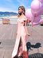 Pink Satin Mermiad Side Slit Long Evening Prom Dresses, Off Shoulder Prom Dress, MR9049
