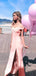 Pink Satin Mermiad Side Slit Long Evening Prom Dresses, Off Shoulder Prom Dress, MR9049