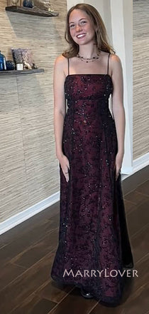 Gorgeous Spaghetti Straps Black Long Evening Prom Dresses, MR9102