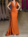 V-neck Burnt Orange Satin Mermaid Long Evening Prom Dresses, MR9119