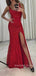 Red Sequins Mermaid Side Slit Long Evening Prom Dresses, MR9123