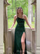 Simple One Shoulder Emerald Green Side Slit Long Evening Prom Dresses, Mermaid Cheap Prom Dress, MR9133