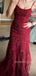 Formal Dark Red Tulle Appliques Mermaid Long Evening Prom Dresses, MR9183