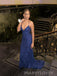 Morden V-neck Navy Blue Lace Mermaid Long Evening Prom Dresses, MR9192