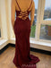 Burgundy Mermaid Side Slit Long Evening Prom Dresses, Chep Prom Dress, MR9211